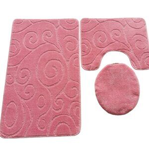 Scroll Oversize 3PC Bathroom Set Contour ,Mat ,Toilet Lid Cover Rose